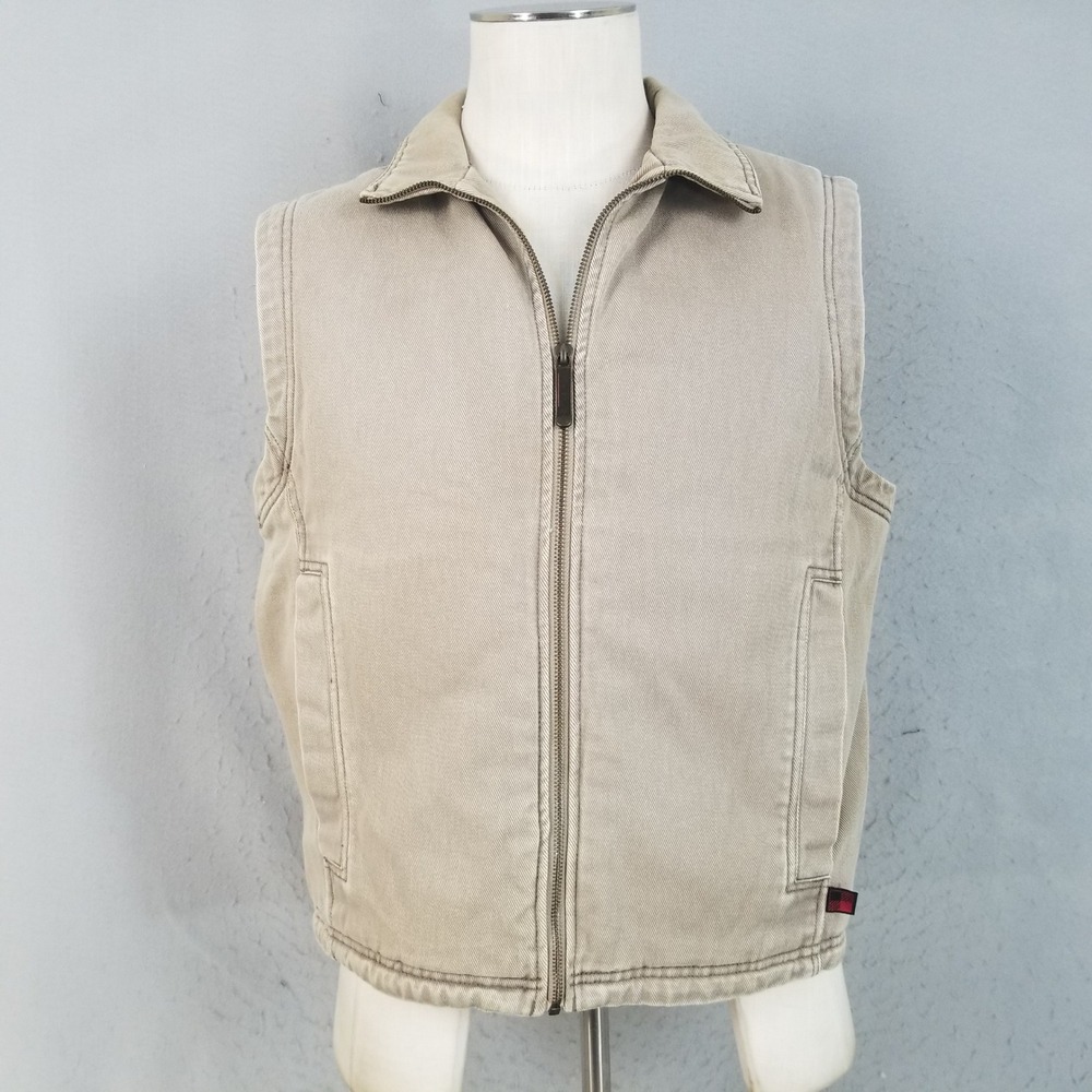Woolrich Vest Mens M Dark Wheat 18008 Fleece Lined Cotton Canvas Full Zip Rugged
